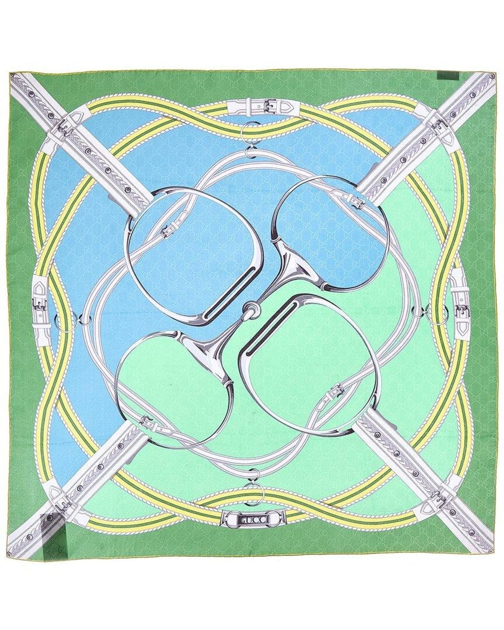 Gucci Green Gg Logo Silk Scarf