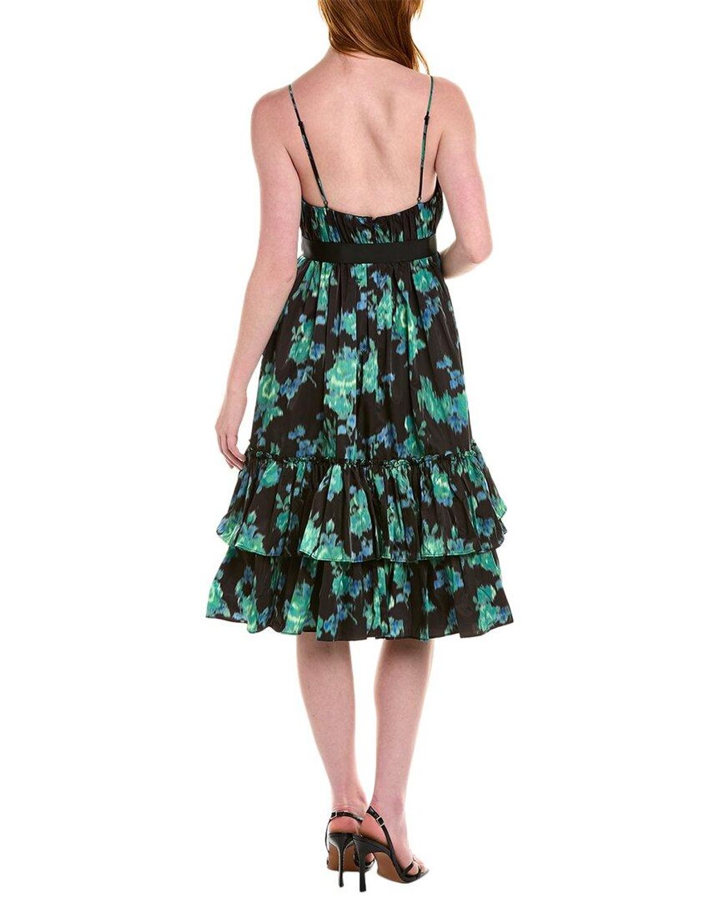 Zac Posen Green Tiered Ikat-print Midi Dress