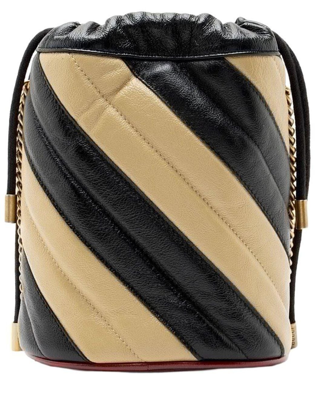 Gucci Black Beige Matelasse Leather Torchon GG Marmont Small Bucket Bag (authentic Pre-loved)