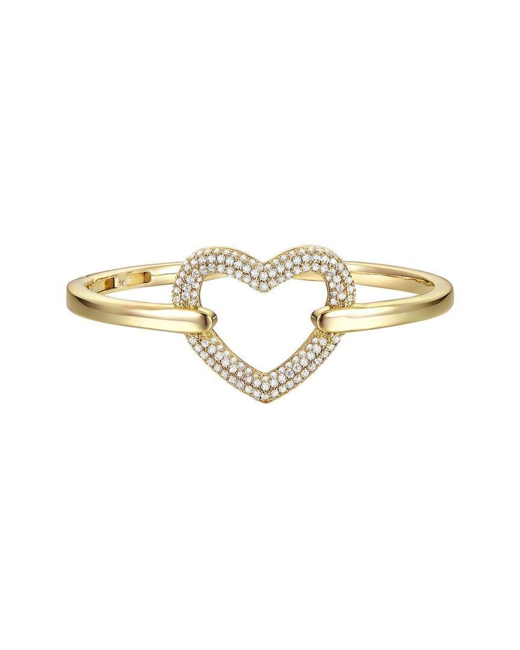 Rachel Glauber Metallic 14k Plated Cz Heart Bangle Bracelet
