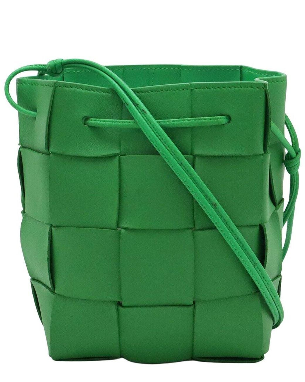Bottega Veneta Green Maxi Intrecciato Leather Small Bucket Bag (authentic Pre- Loved)