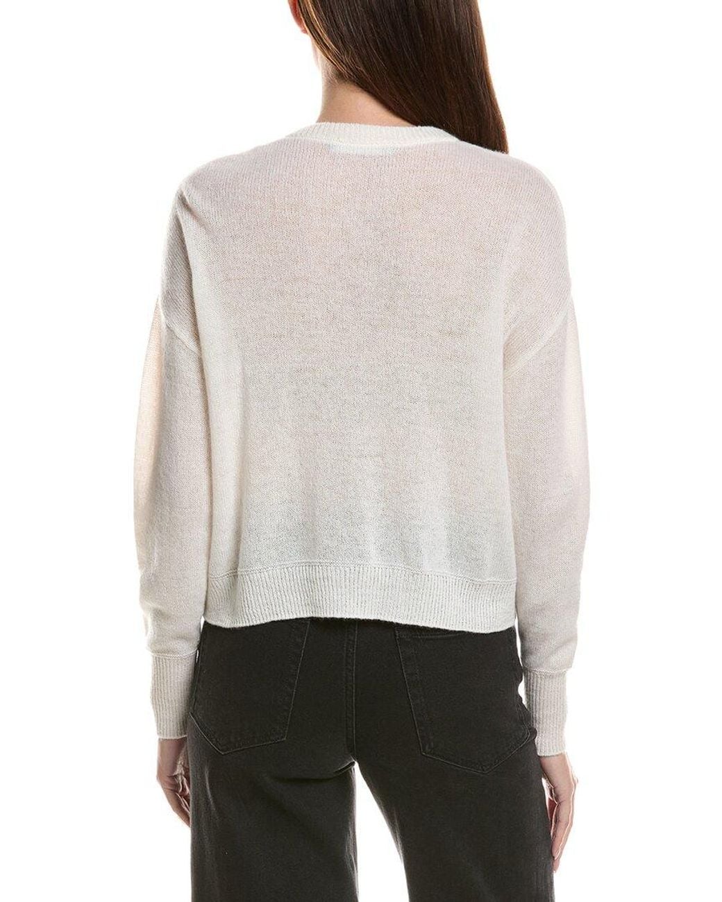 Hannah Rose White Drop-Shoulder 100% Cashmere Cardigan