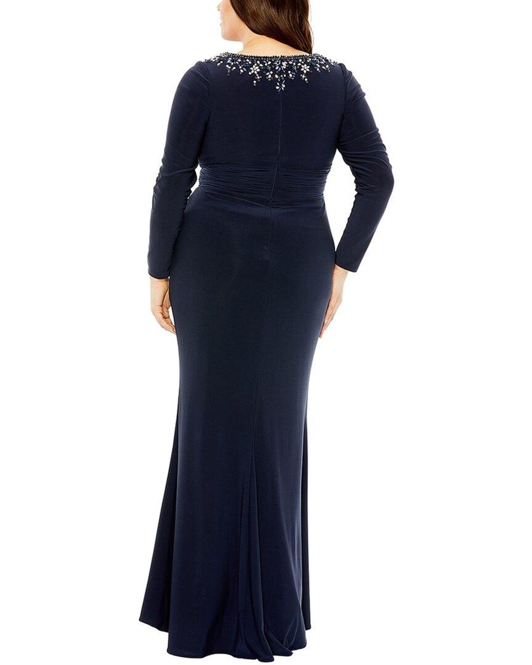 Mac Duggal Blue Plus Embellished Neckline Jersey Gown