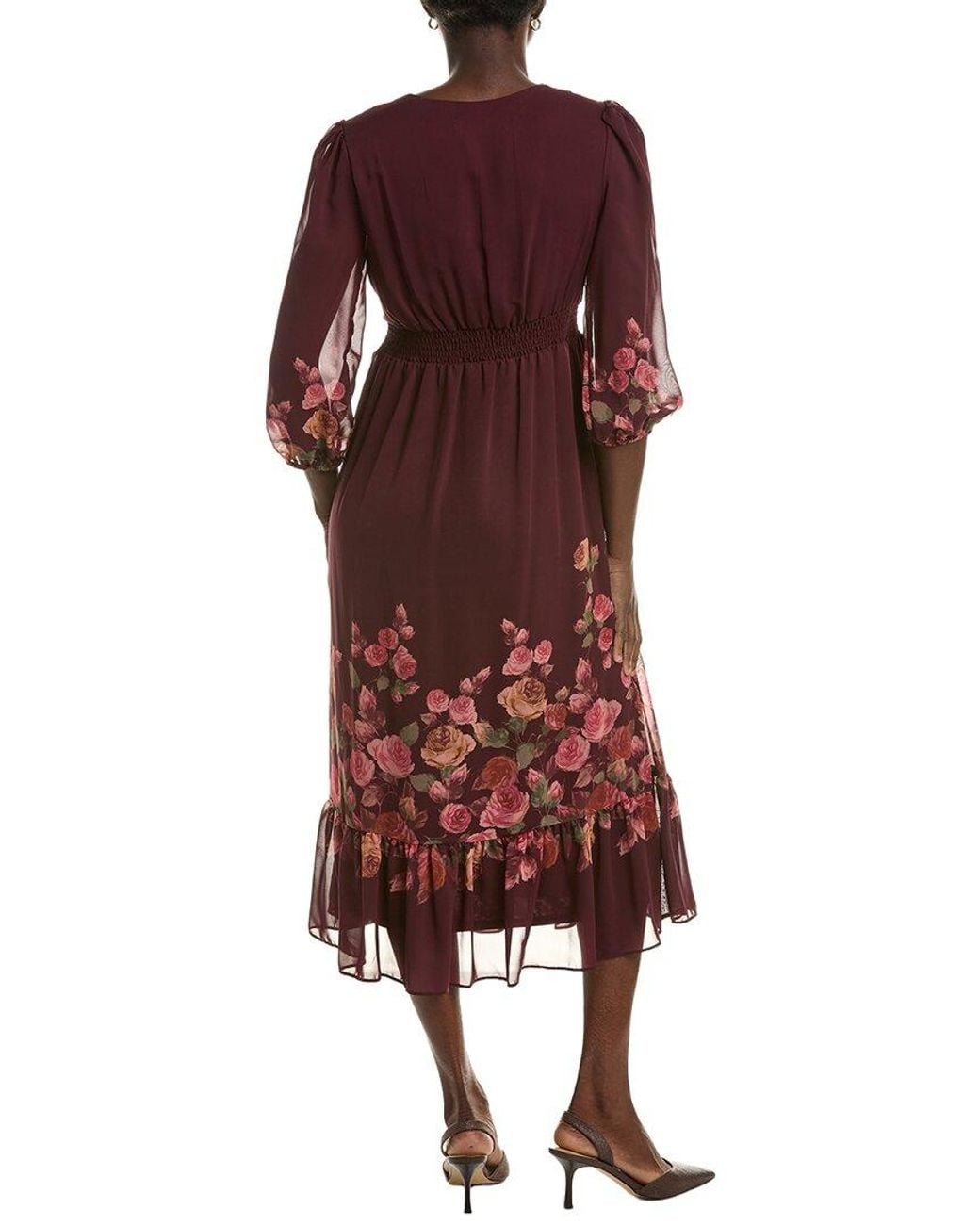 Maison Tara Red Long Sleeve Midi Dress