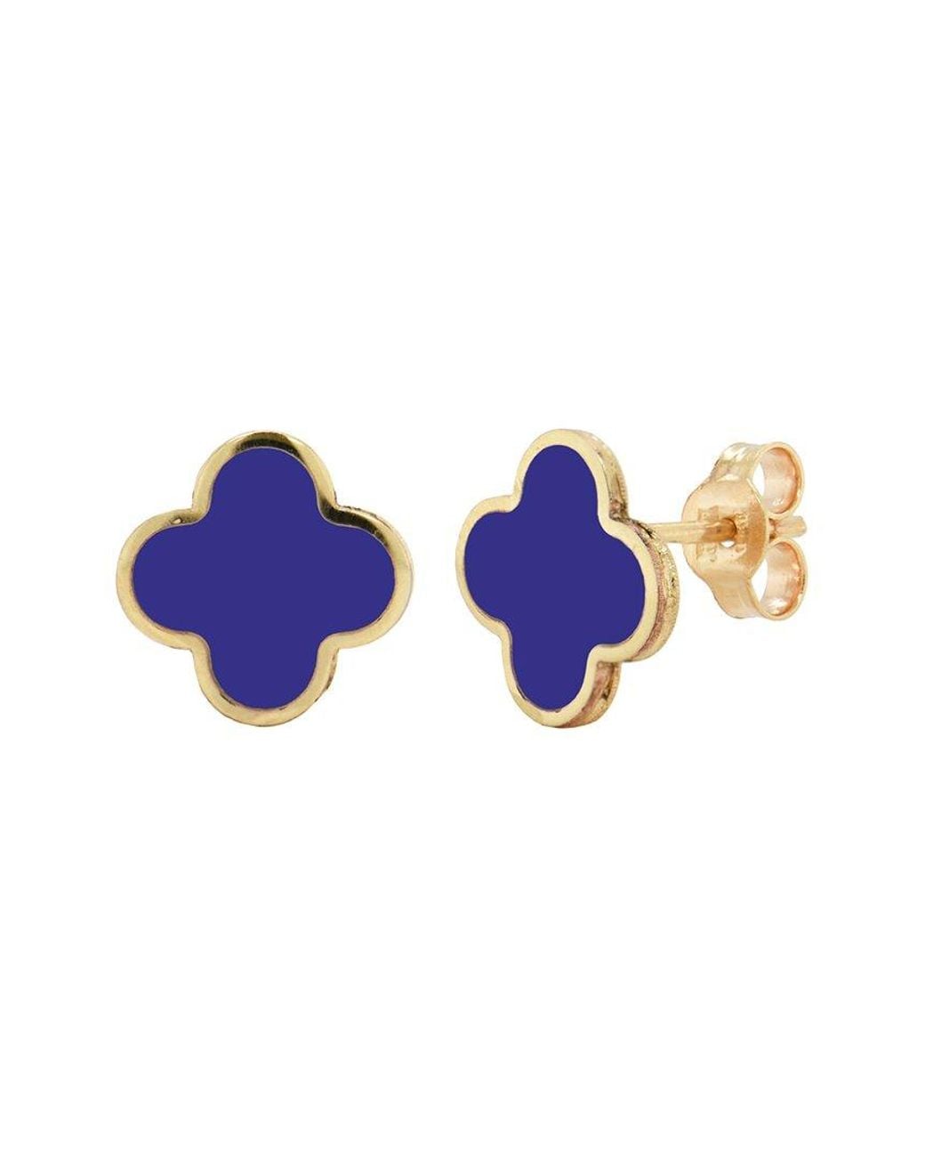 Italian Gold Blue 14K Lapis Clover Studs