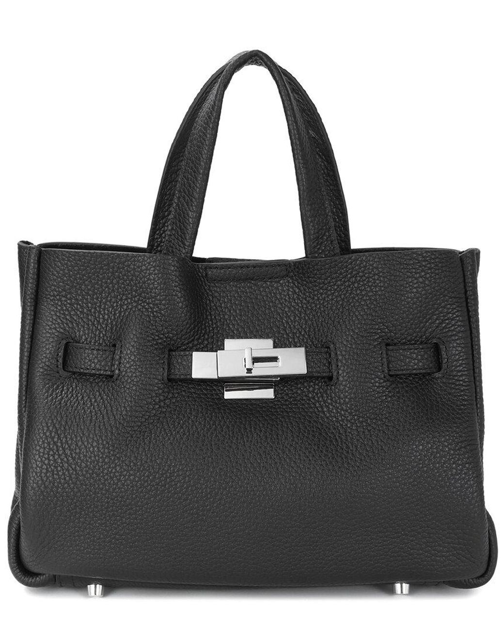 Tiffany & Fred Paris Black Top Handle Leather Bag