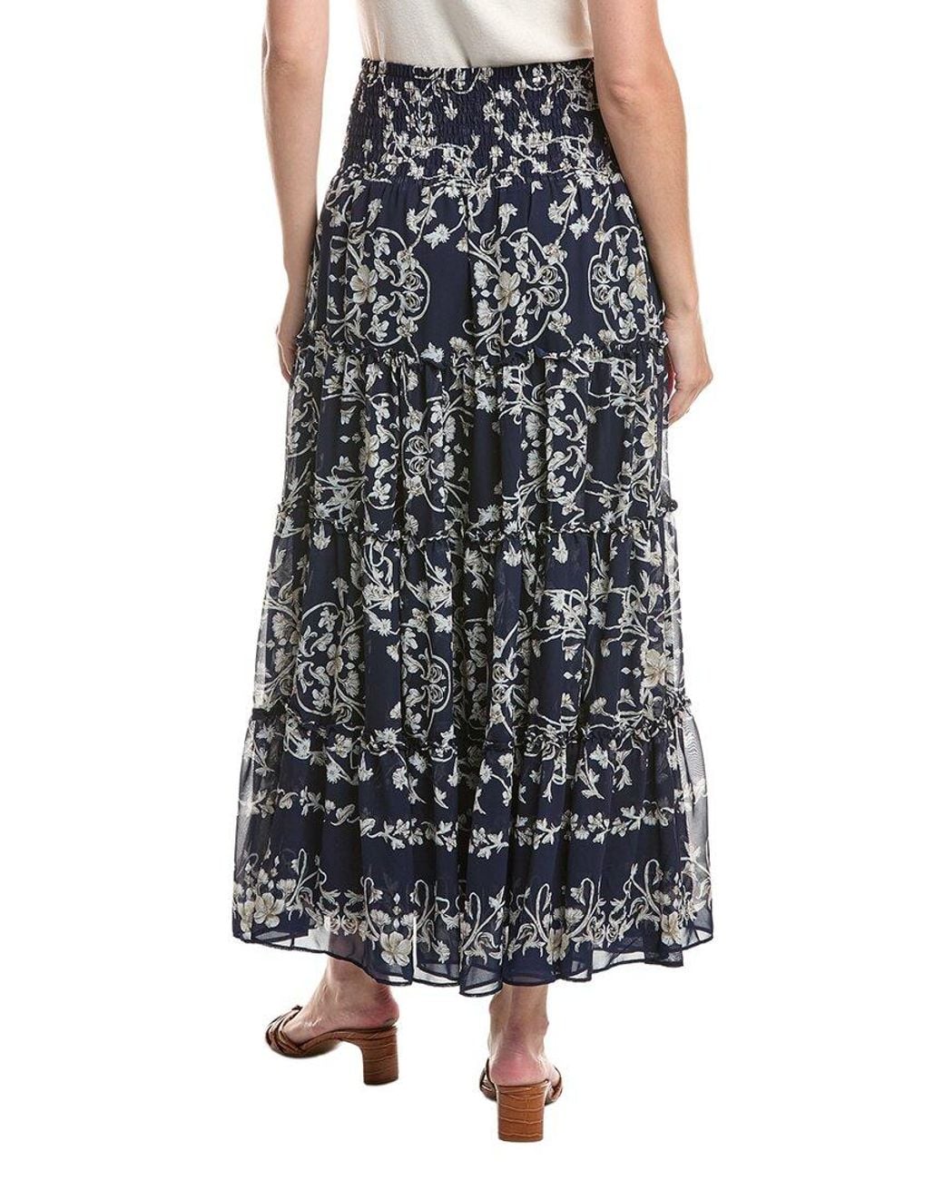 Cece Blue Tiered Smock Waist Maxi Skirt