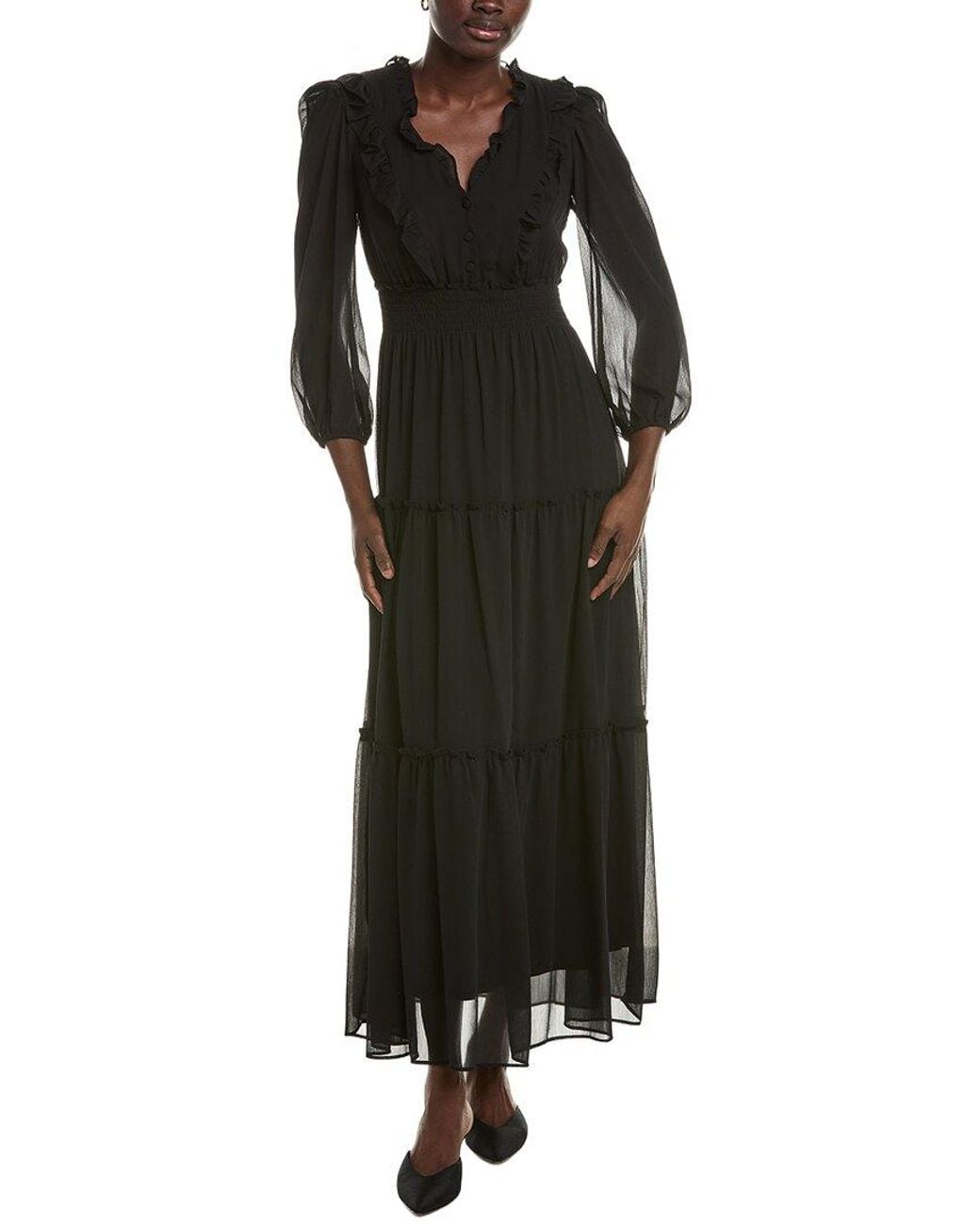 Maison Tara Black Long Sleeve Midi Dress