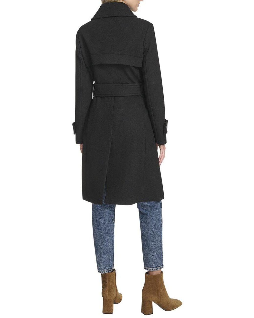 Andrew Marc Black Lawley Wool-Blend Belted Trench Coat