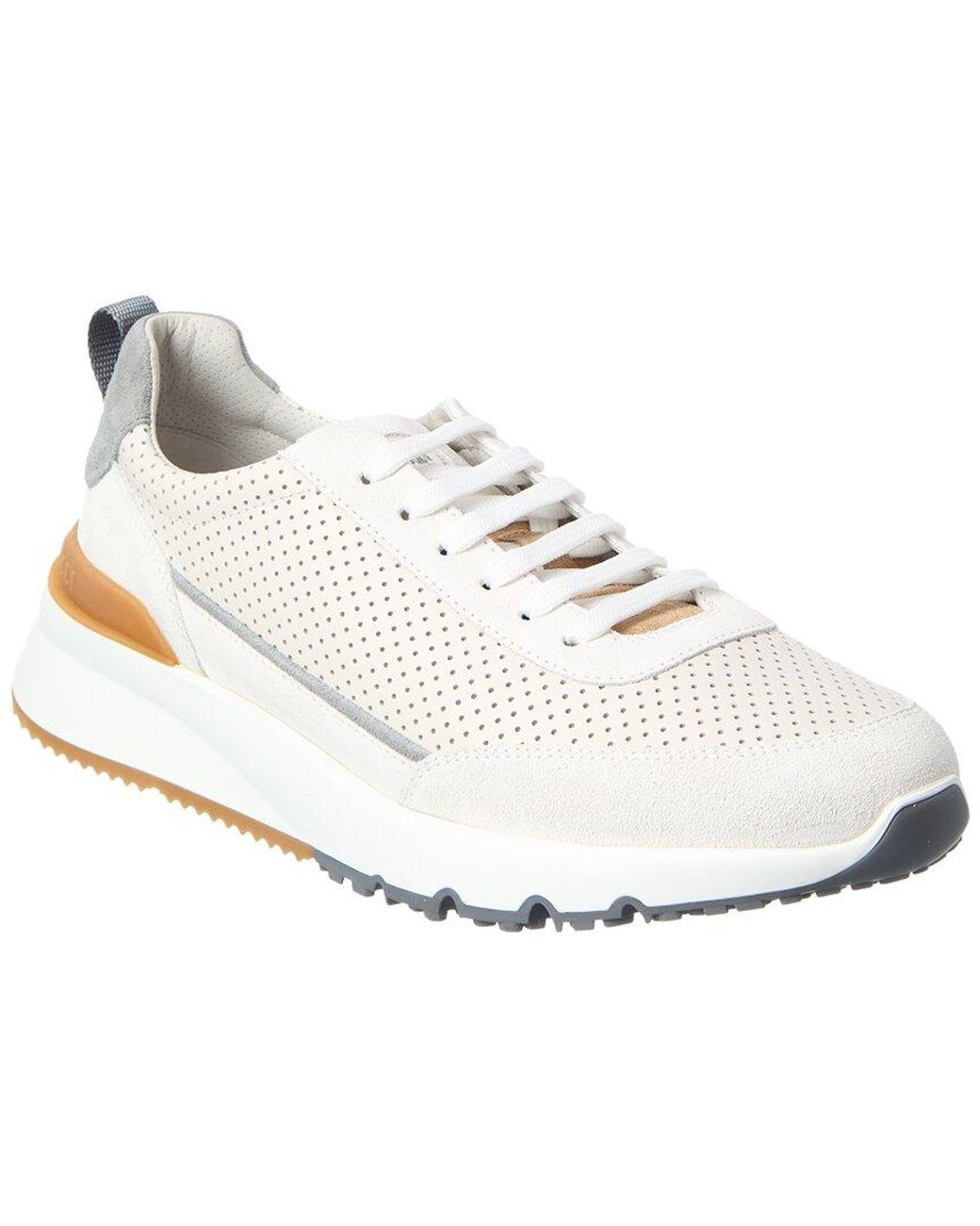 Brunello Cucinelli White Suede & Leather Sneaker for men