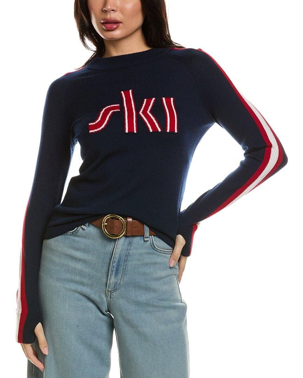 Hannah Rose Worsted Merino Wool Ski Stripe Sweater in Blue | Lyst