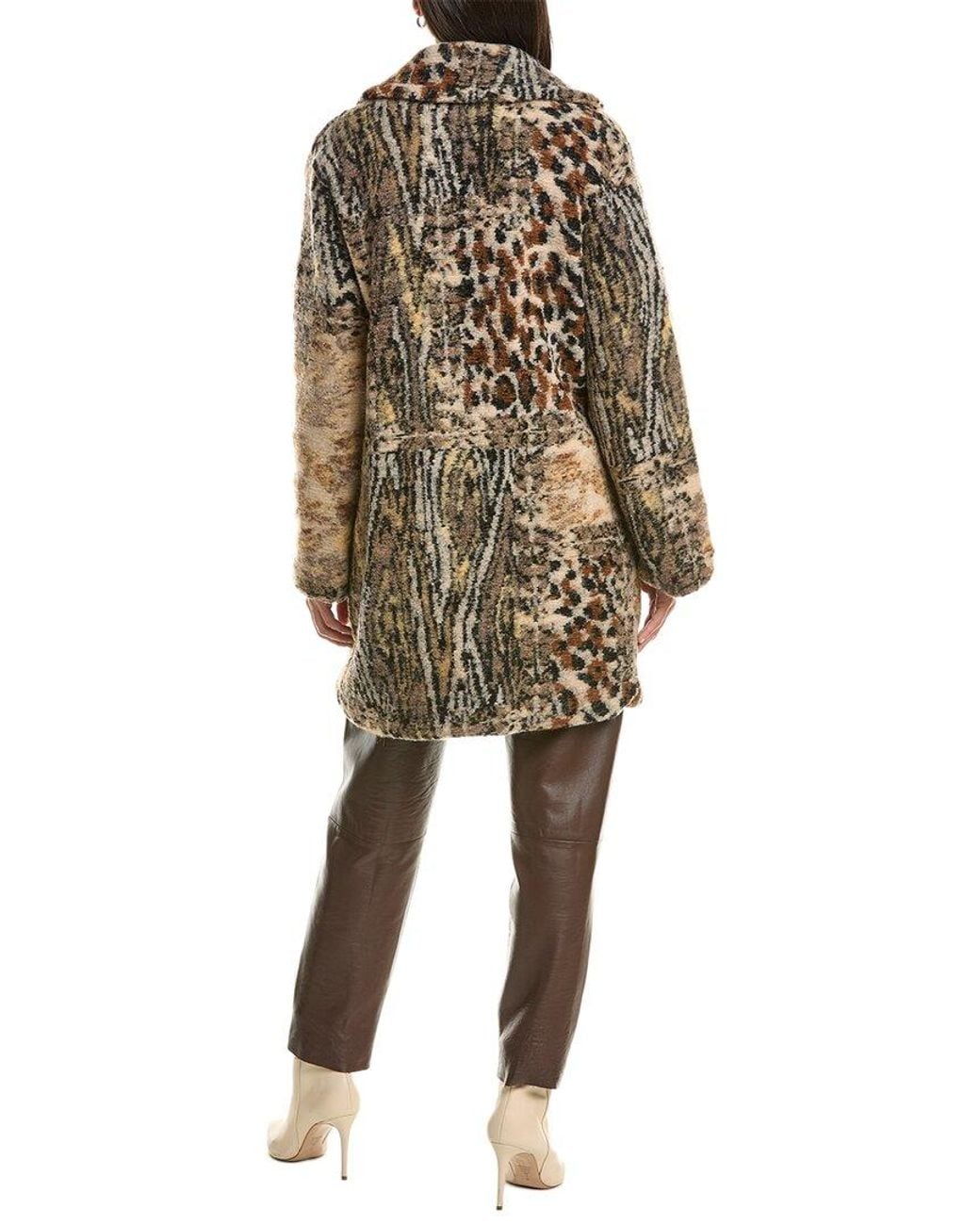 La Fiorentina Natural Abstract Animal Print Wool Coat