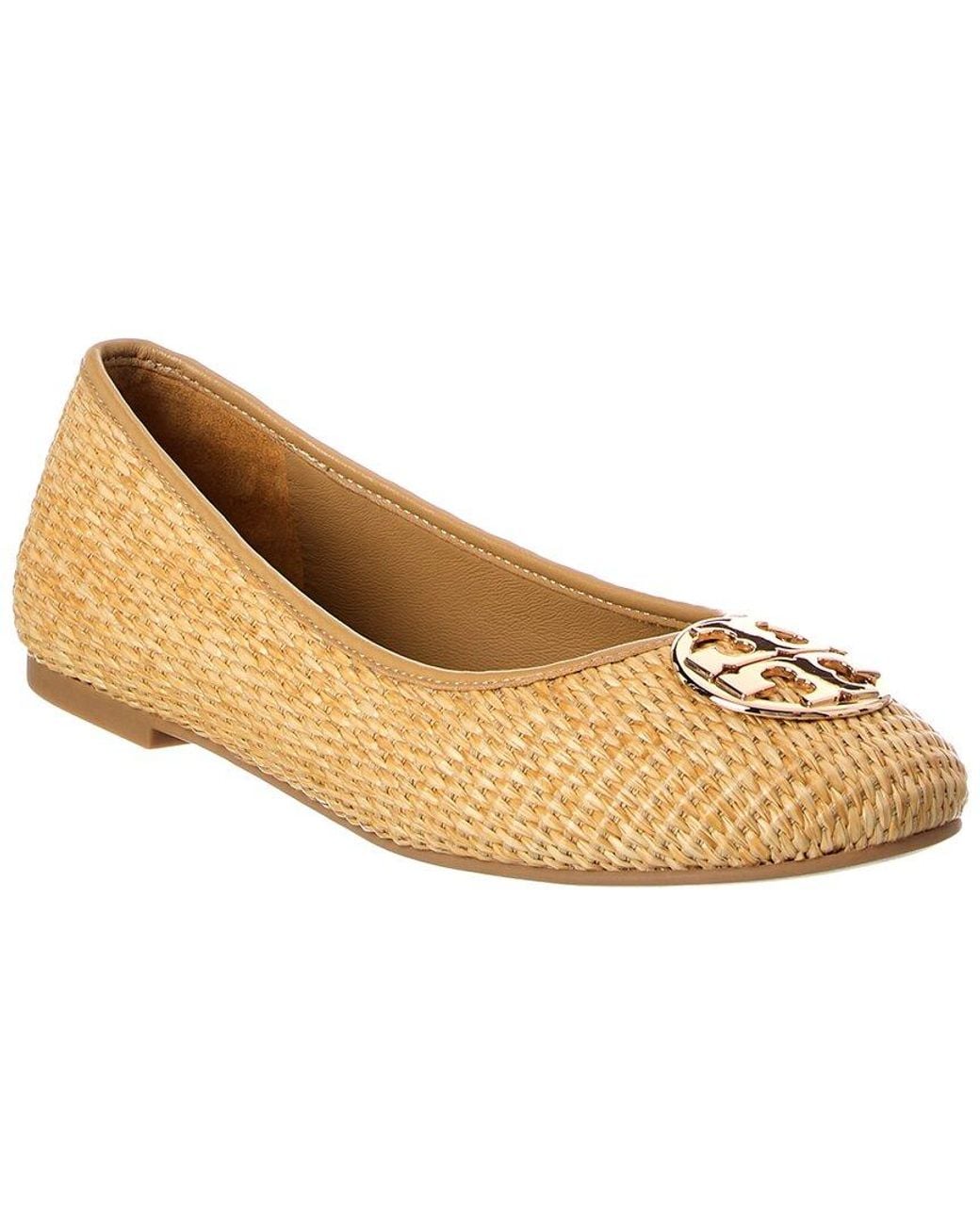 Tory Burch Metallic Chelsea Cap-Toe Raffia Ballet Flat