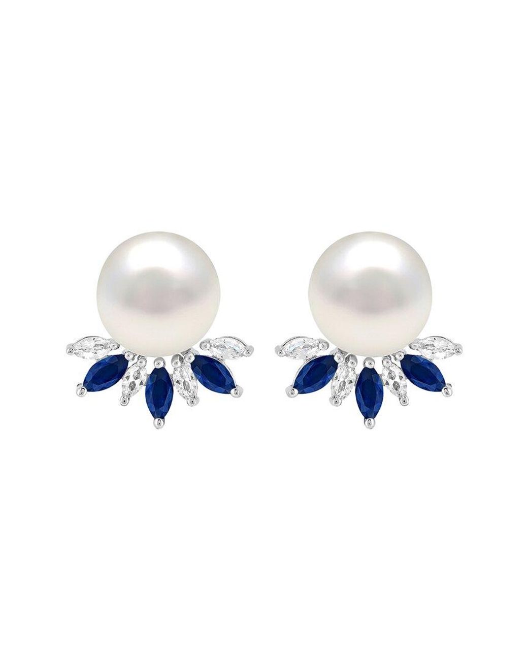 Lab Grown Gemstones Blue Lab-Grown Pearl & 9Mm Pearl Stud Earrings