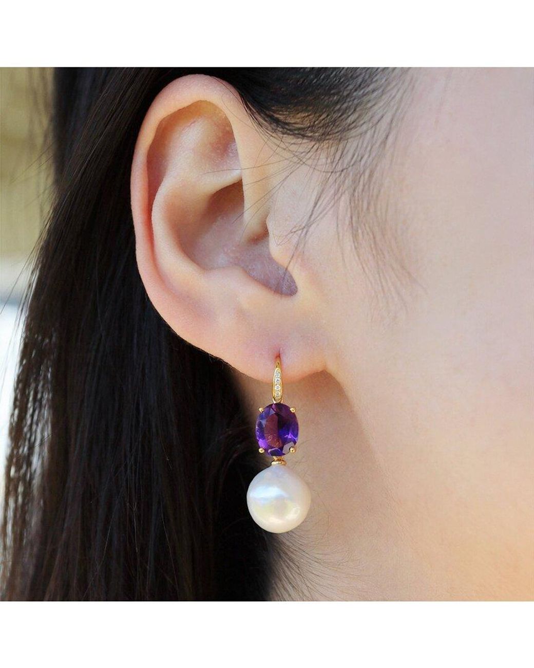 Kai Fine Jewelry Purple 14K 6.05 Ct. Tw. Diamond & Amethyst & 12-13Mm Pearl Drop Earrings