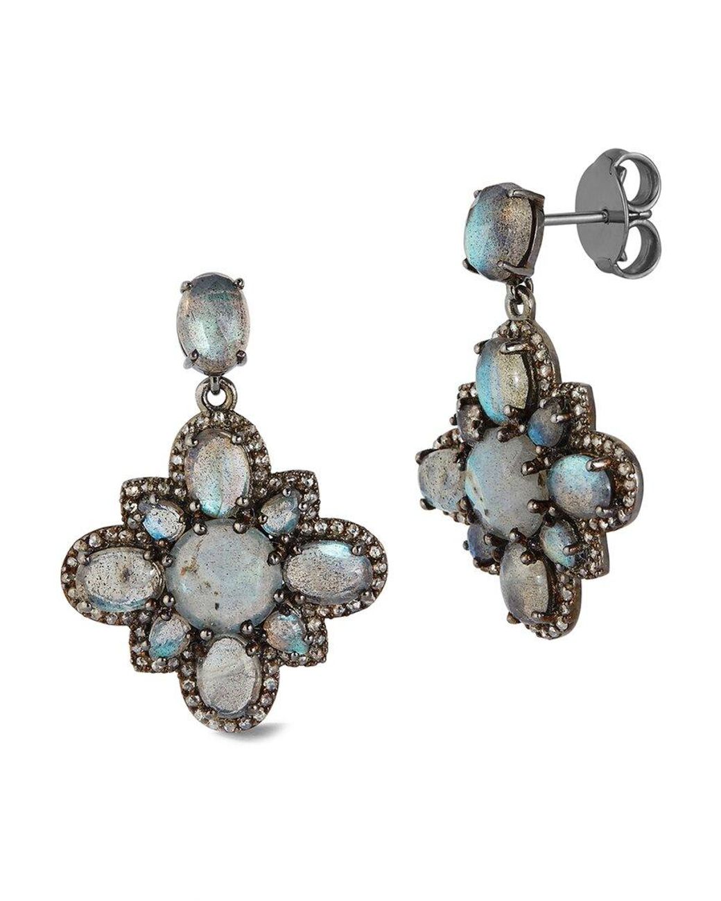 Banji Jewelry Metallic Silver 14.17 Ct. Tw. Diamond & Labradorite Drop Earrings
