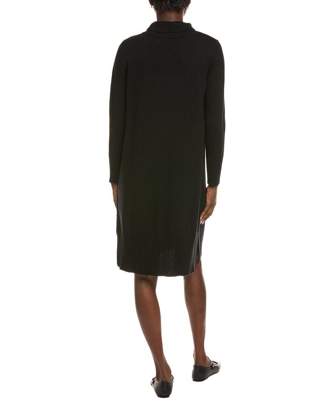 Eileen Fisher Black Turtleneck Wool Sweaterdress