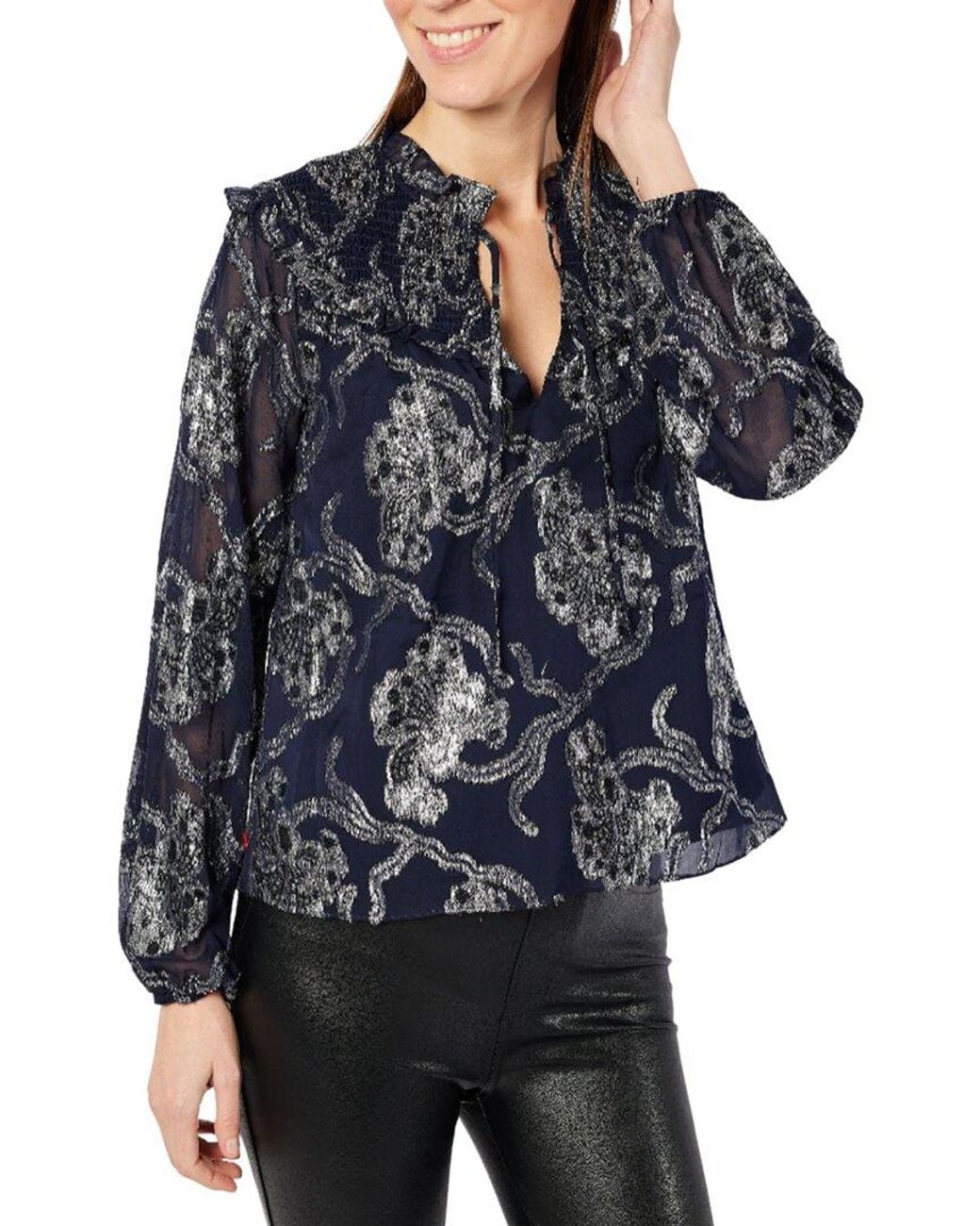 Sail To Sable Blue Ruffle Front Top