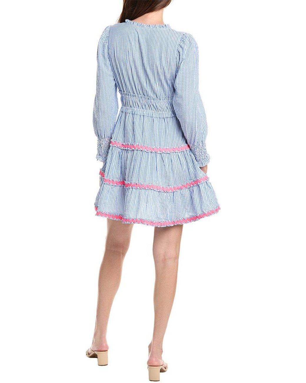 Sail To Sable Blue V-Neck Smocked Waist Mini Dress