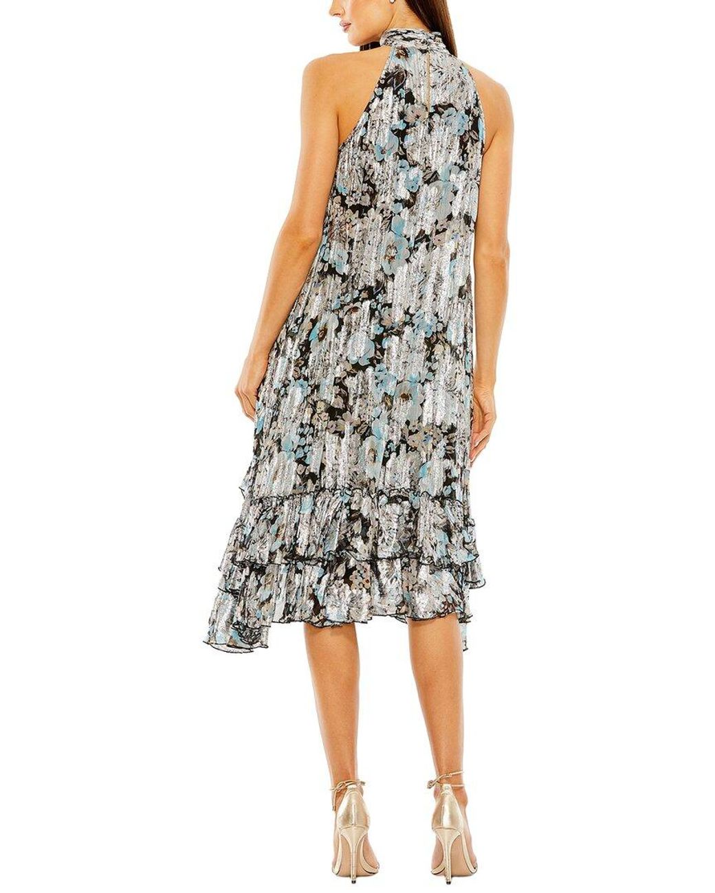 Mac Duggal Multicolor High Neck Floral Ruffle A-Line Mini Dress