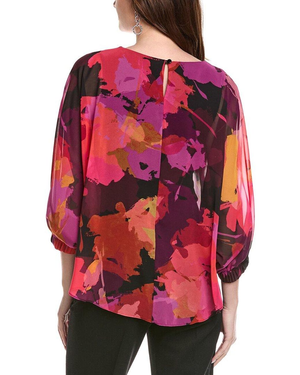 Joseph Ribkoff Red Boat-Neck Floral Top