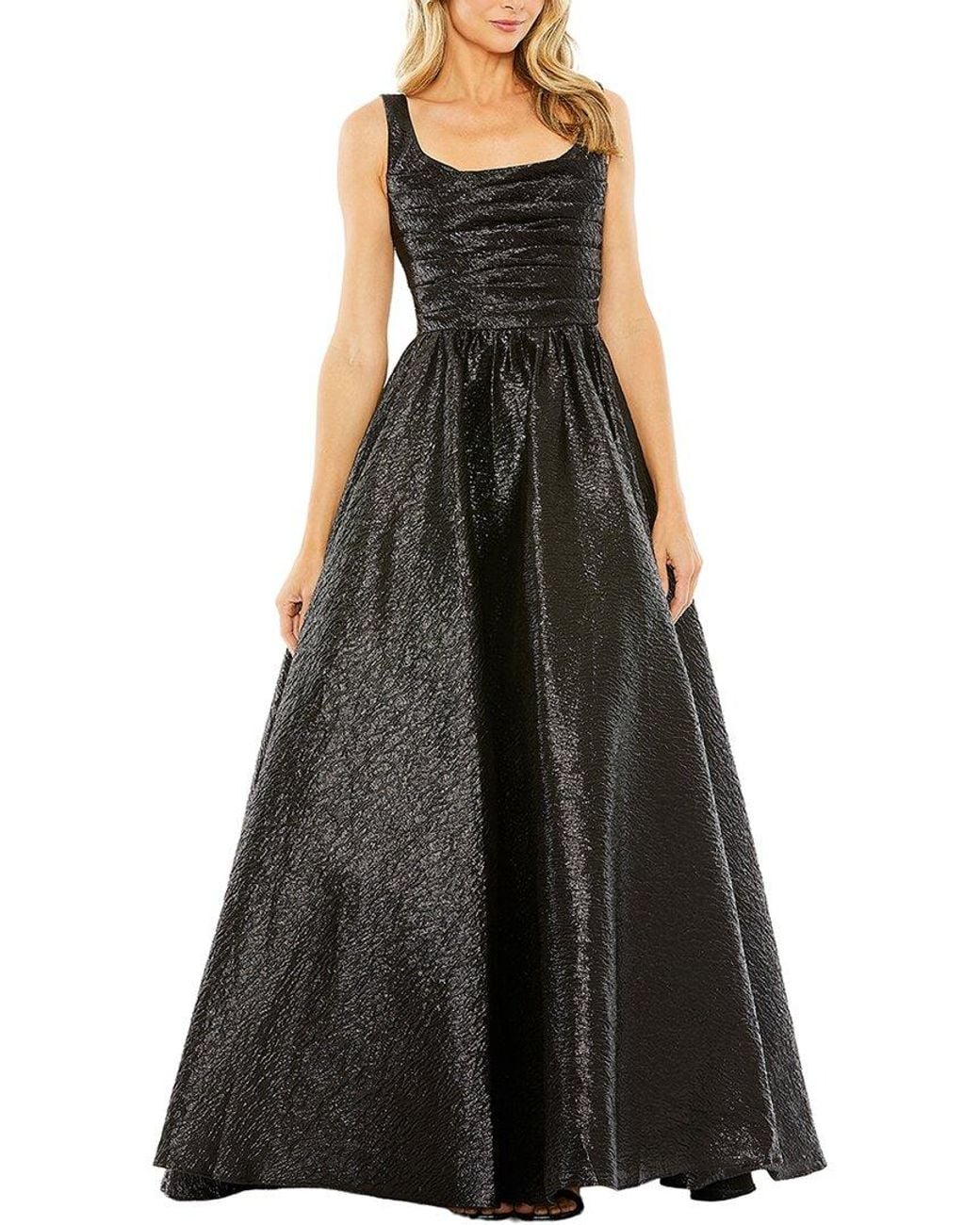 Mac Duggal Black Metallic Pleated Bodice Ballgown
