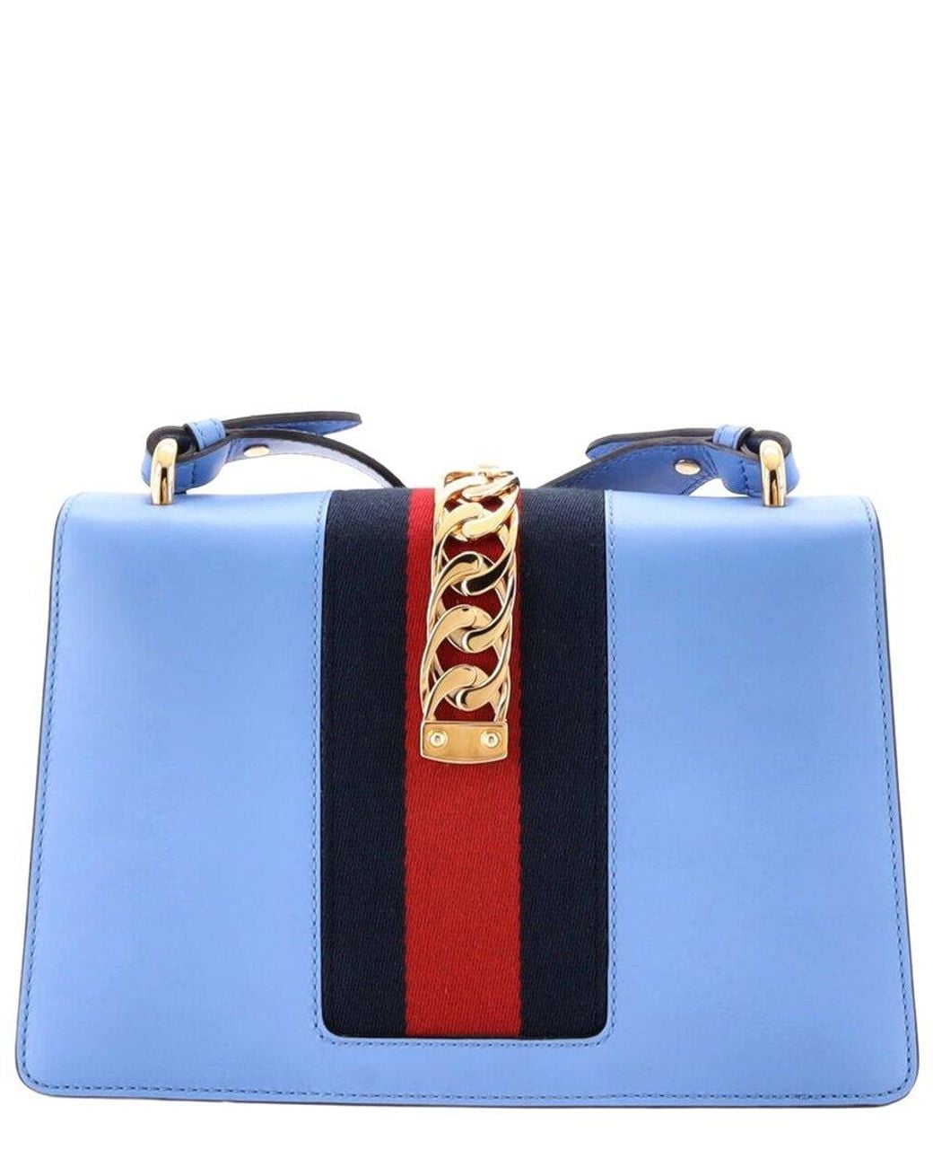Gucci Blue Leather Sylvie Shoulder Bag Small (Authentic Pre-Loved)