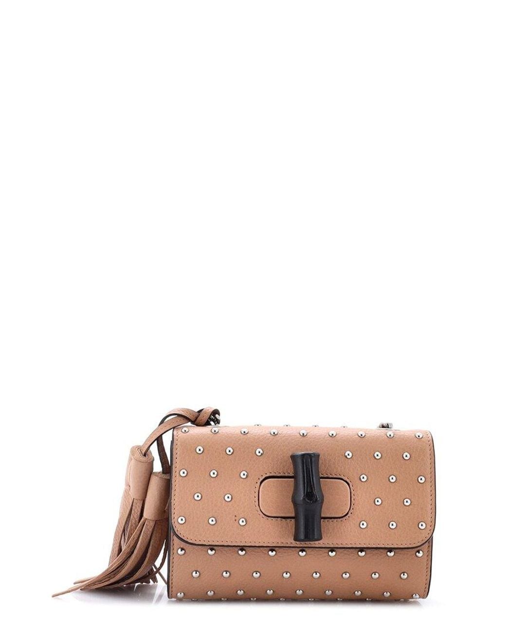 Gucci Natural Leather Miss Bamboo Shoulder Bag Studded Small (Authentic Pre- Loved)