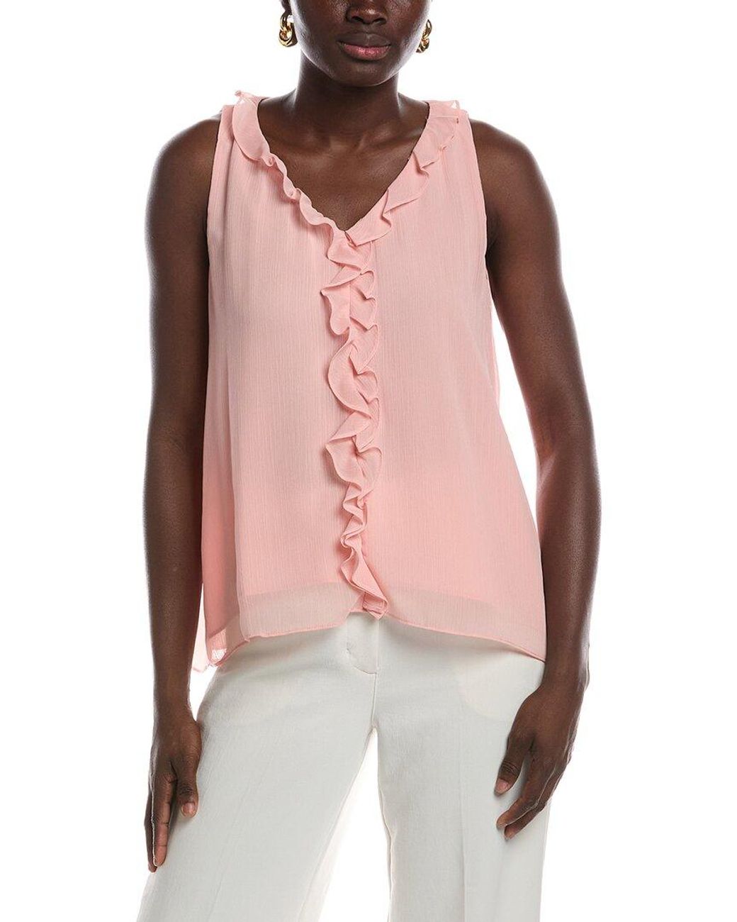 Vince Camuto Pink V-neck Ruffle Top