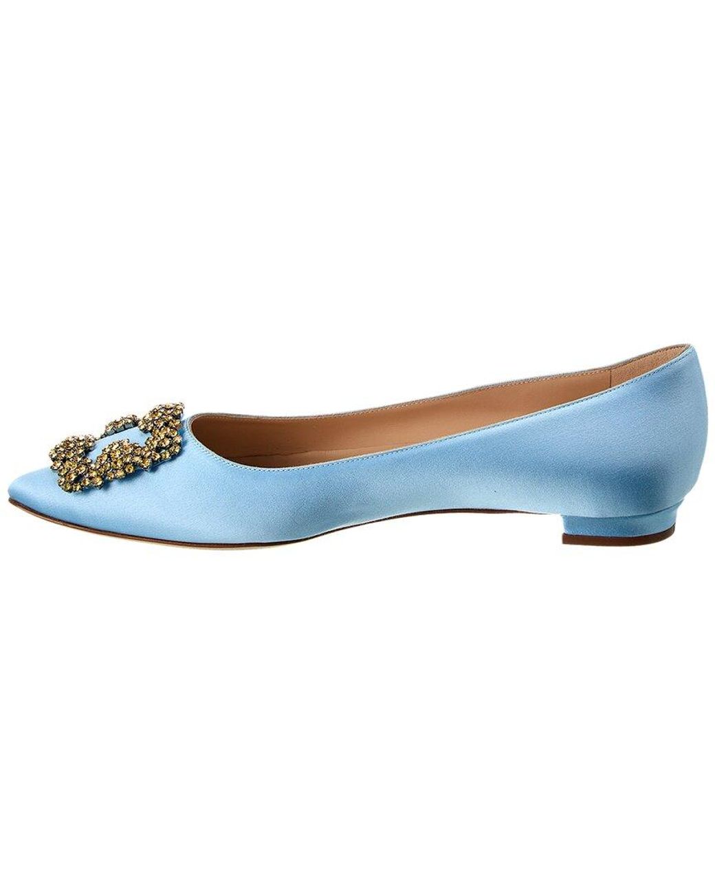 Manolo Blahnik Blue Hangisimu Satin Flat