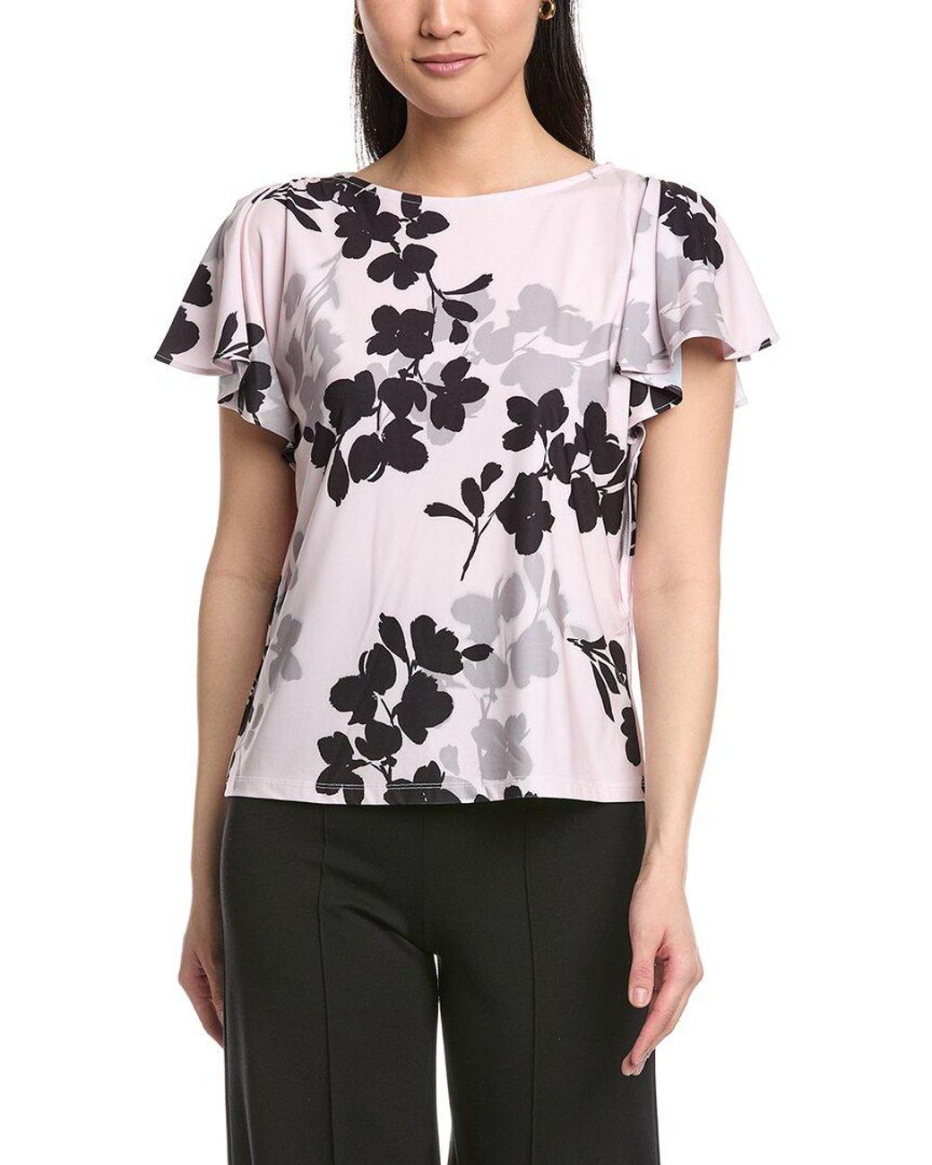 Anne Klein Black Cascade Flutter Sleeve Top