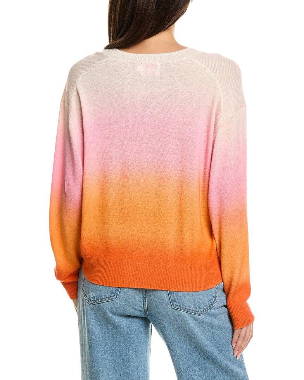 Brodie Cashmere Orange Bali Print V-Neck 100% Cashmere Sweater Neck