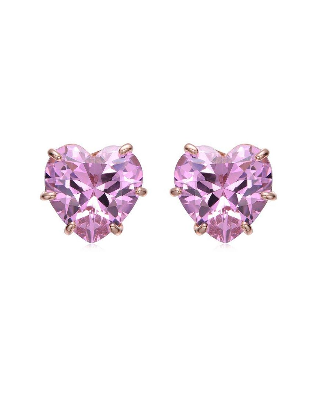 Rachel Glauber Pink 18K Rose Plated Cz Stud Earrings