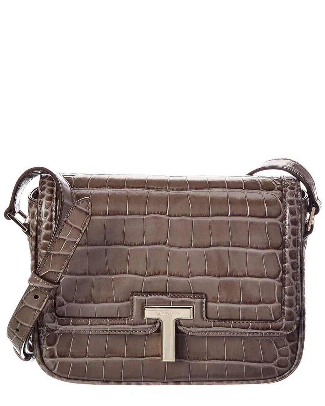 Tom Ford Gray Croc-Embossed Leather Shoulder Bag