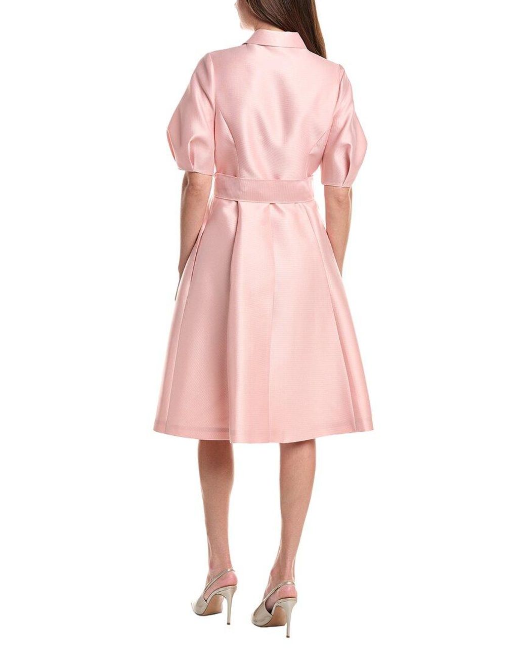 Teri Jon Pink Pique Faille Puff Sleeve Shirtdress