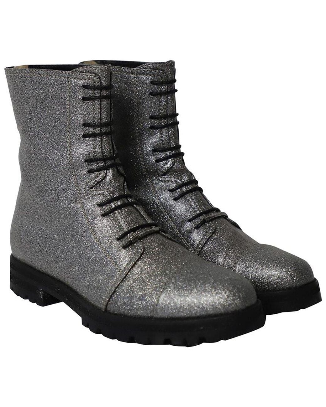 Jimmy Choo Black Polyester Glitter Combat Boot (Authentic Pre-Loved)