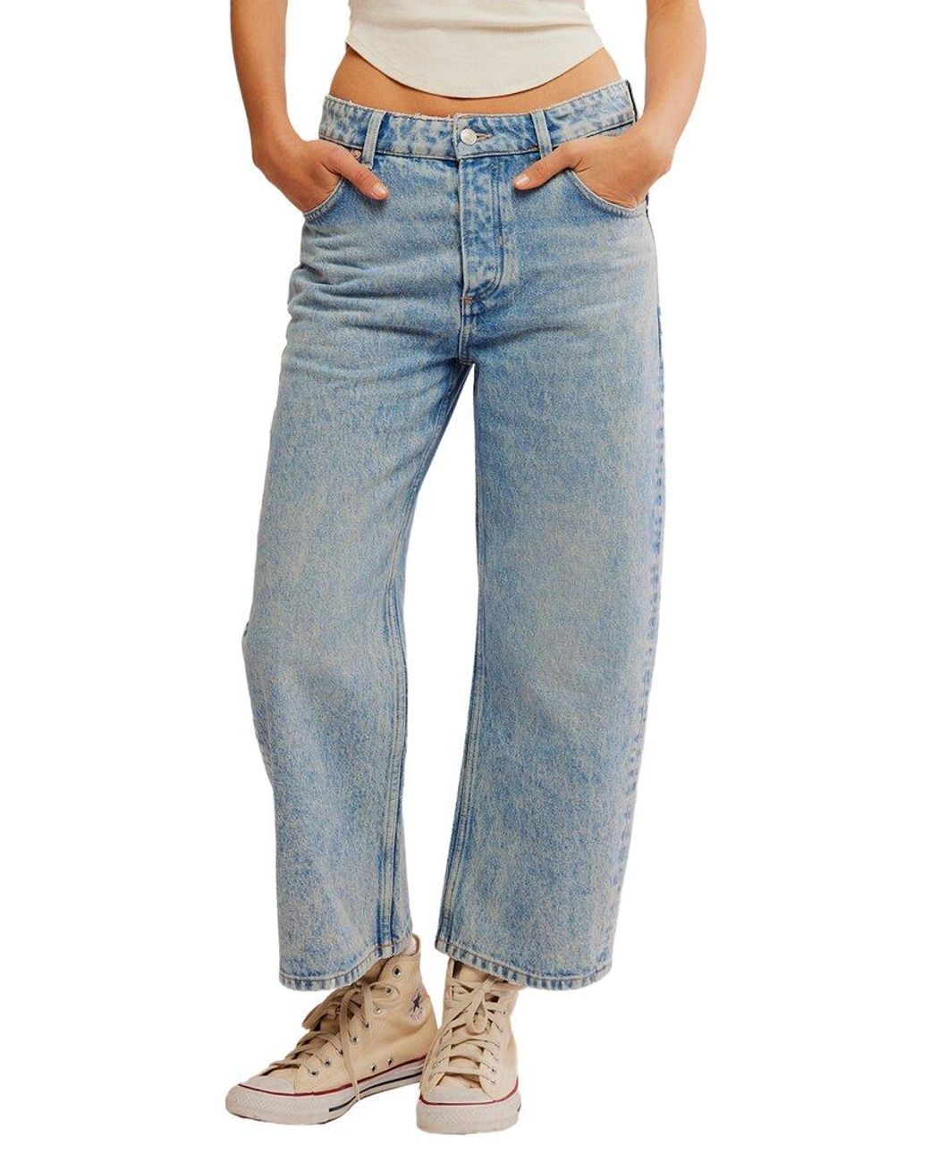 Free People Blue Deep Trance Low-Rise Barrel Jean