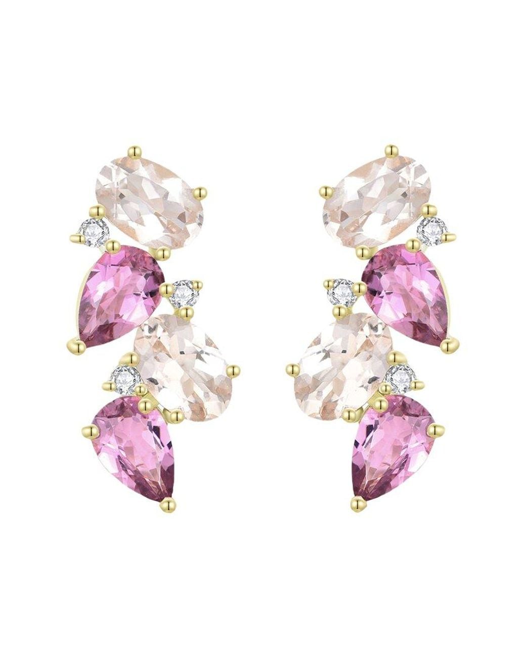 Nina Zhou Jewelry Pink 14K 4.30 Ct. Tw. Diamond & Morganite Tourmaline Cluster Earrings