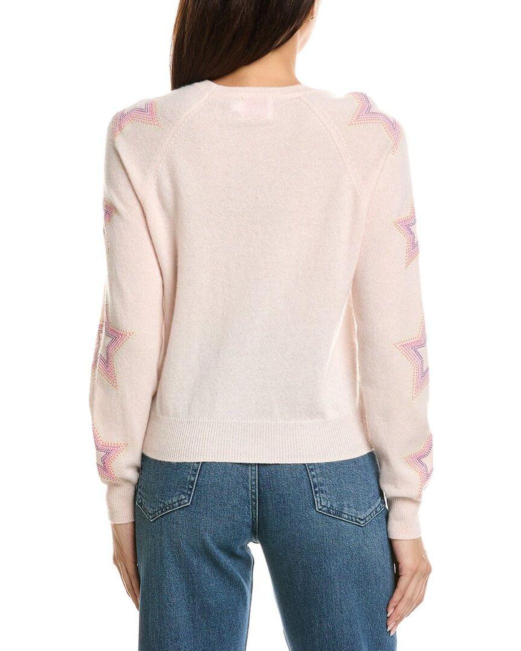 Brodie Cashmere Natural Star Dust Sleeve Crewneck 100% Cashmere Sweater