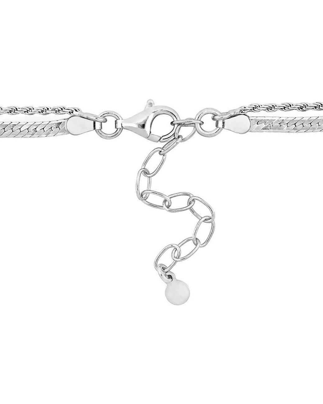 Italian Silver White Herringbone & Rope Chain Bracelet