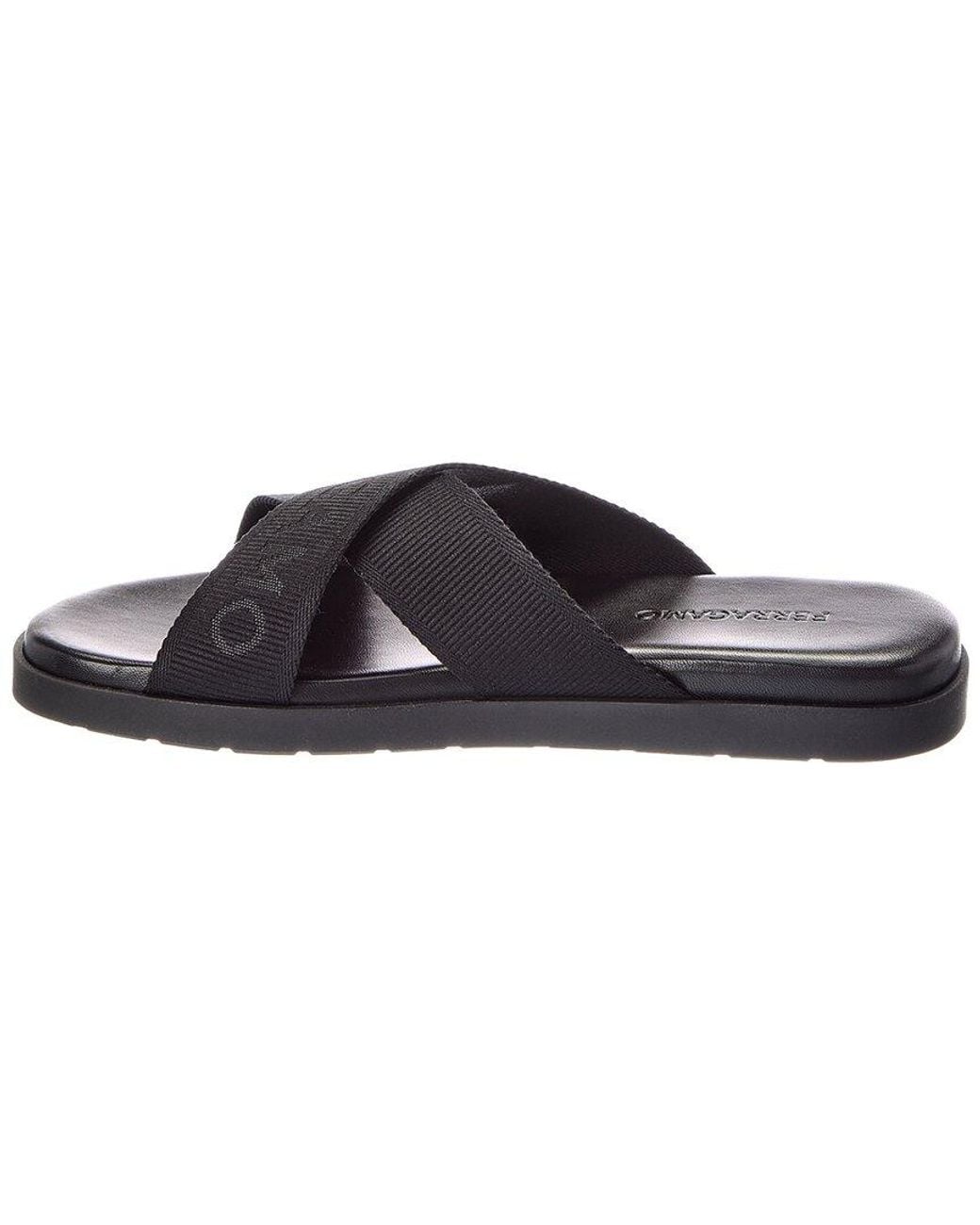 Ferragamo Black Freza Leather Flat Sandal