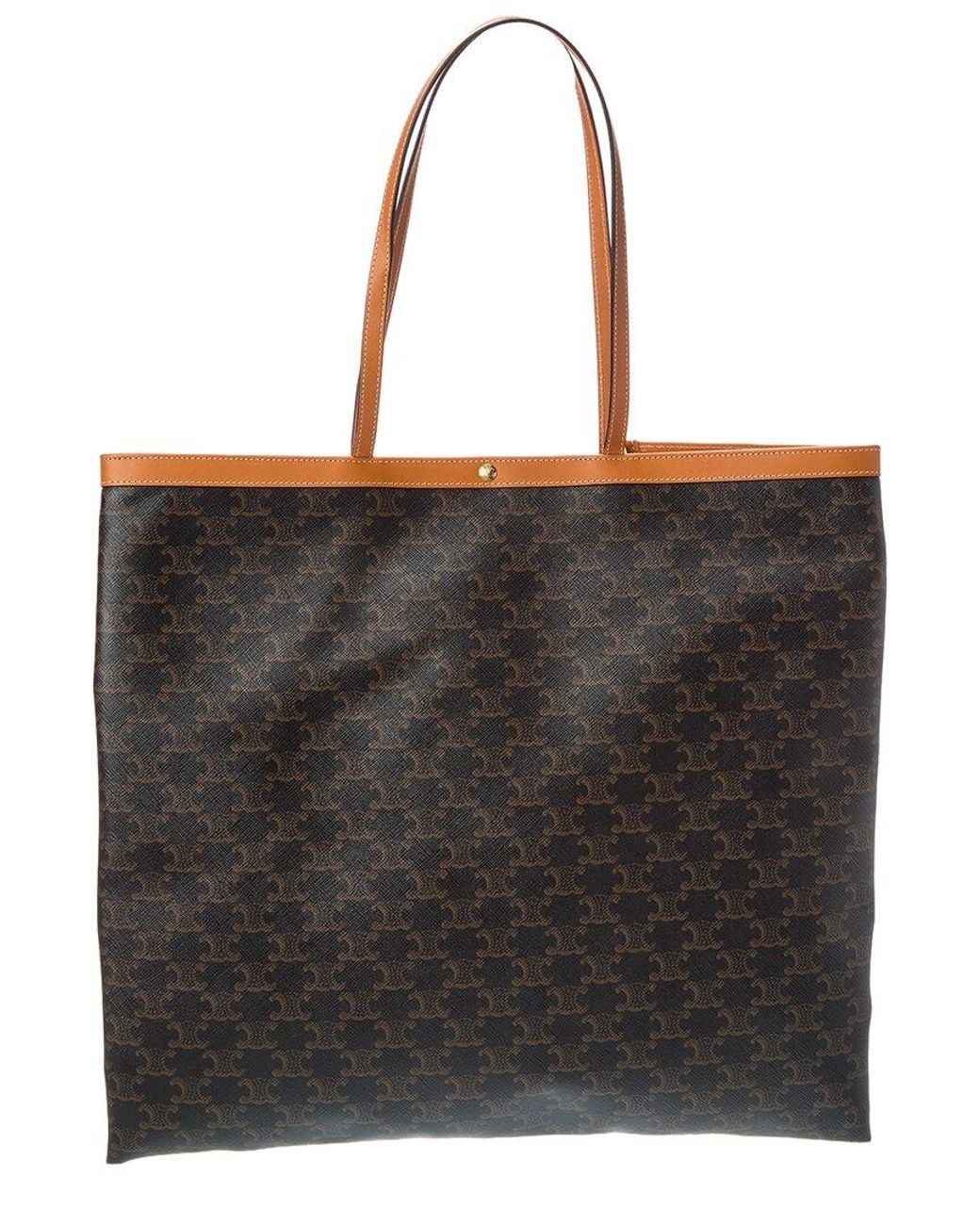 Céline Black Large Flat Triomphe Canvas & Leather Shopper Tote
