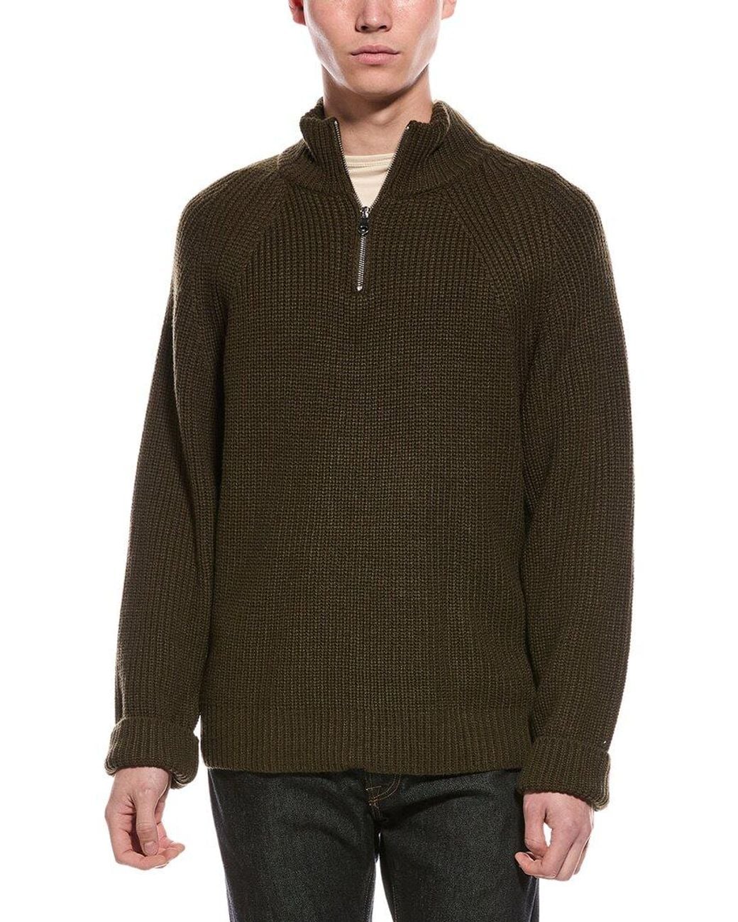 Slate & Stone Green Ribbed 1/4-Zip Mock Neck Sweater for men