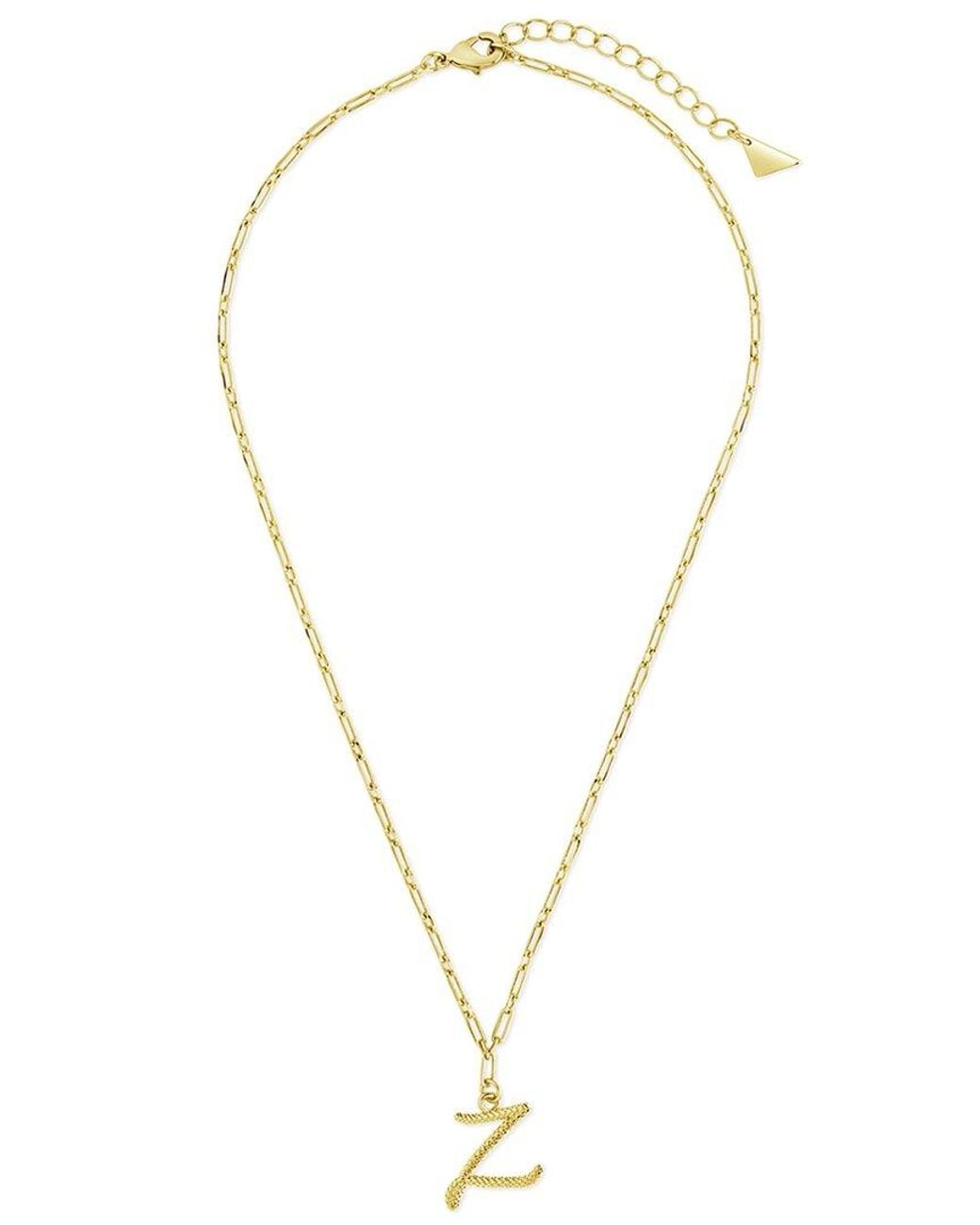 Sterling Forever Metallic 14k Plated Textured Initial Charm Necklace