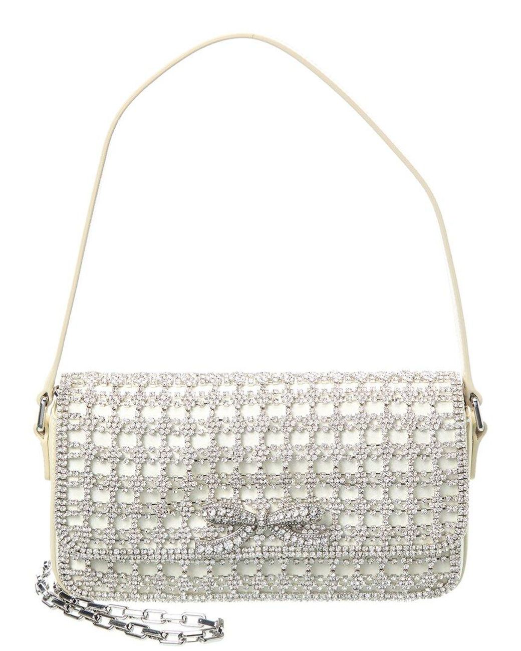Self-Portrait White Self-Portrait Crystal Leather Baguette Bag