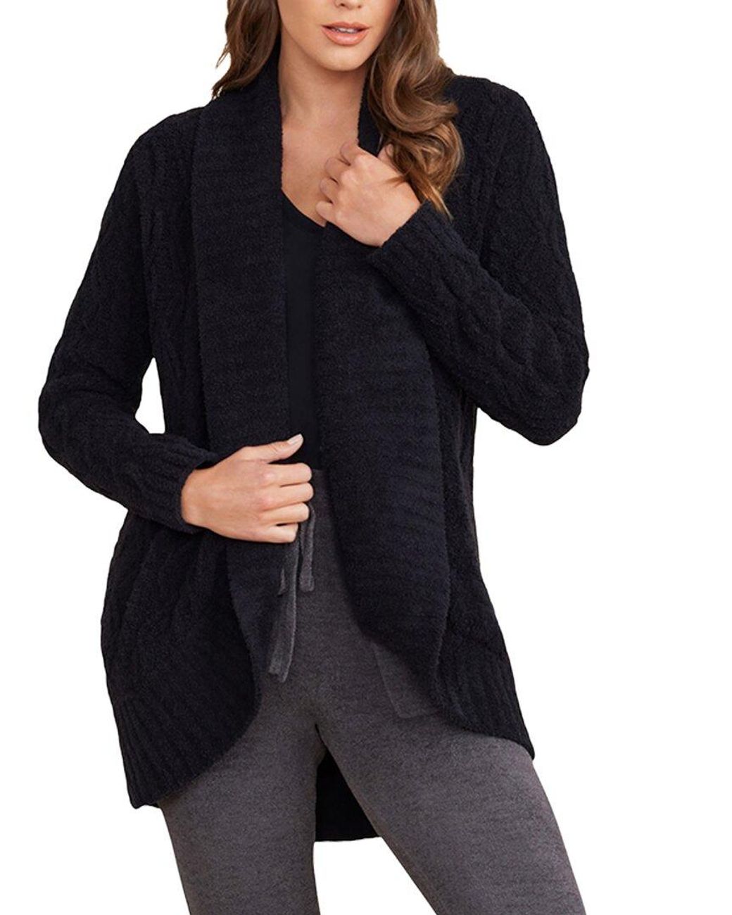 Barefoot Dreams Cozychic Cable Shawl Cardigan in Black Lyst