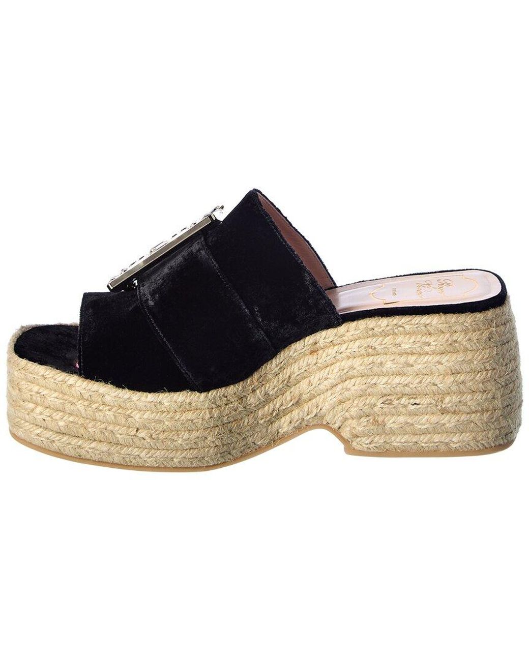 Roger Vivier Blue Strass Buckle Velvet Espadrille Sandal