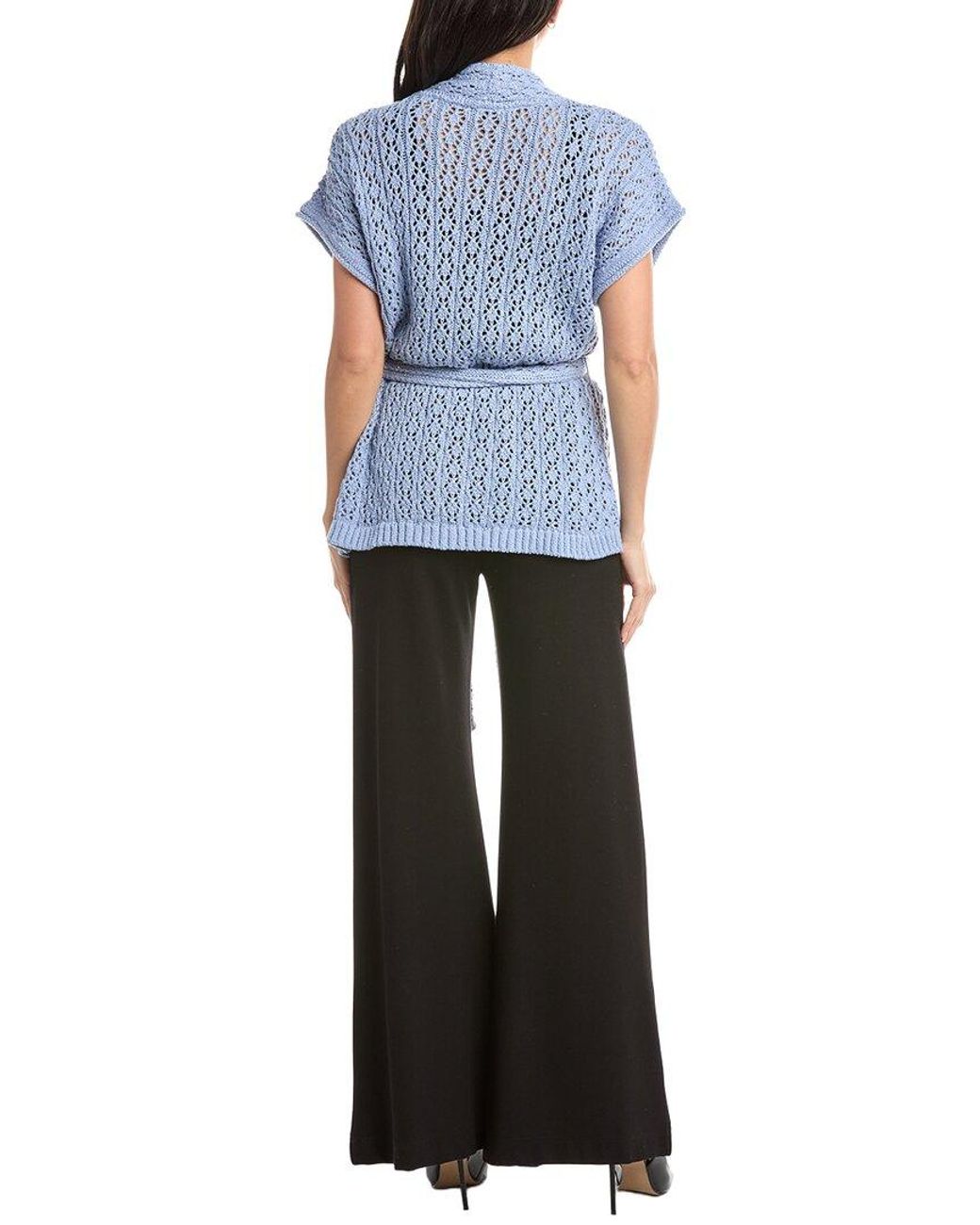 St. John Blue Belted Wrap Cardigan
