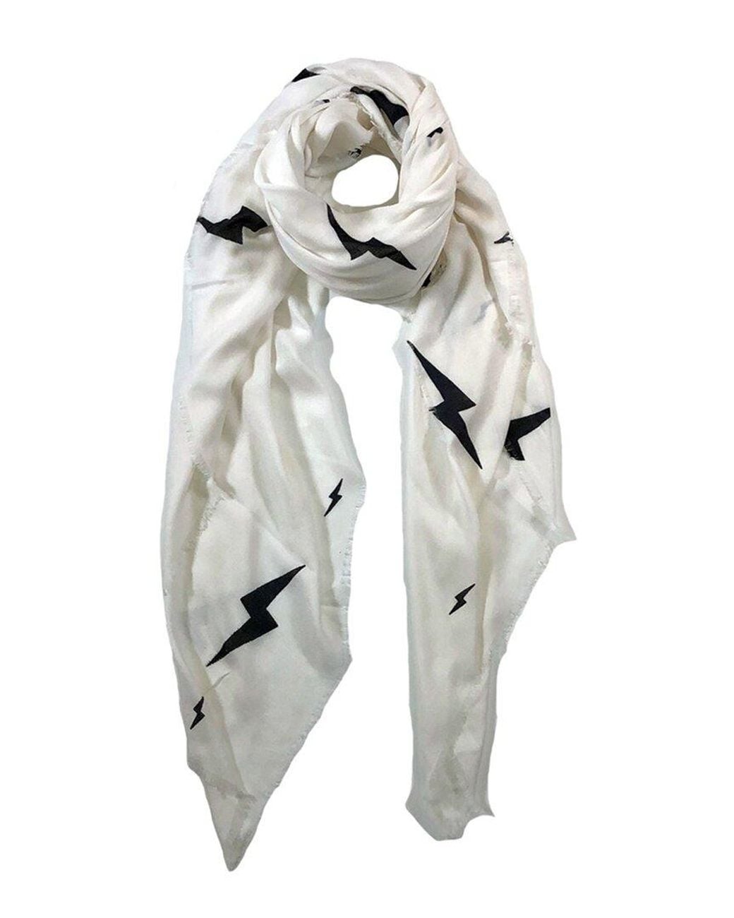 Blue Pacific White Tissue Cashmere-Blend Lightning Bolts Scarf