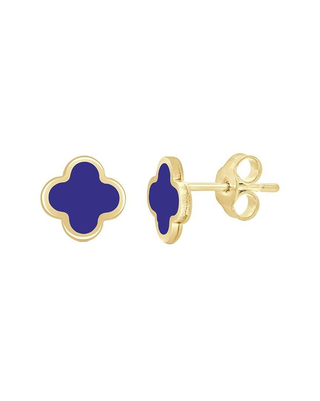 Italian Gold Blue 14K Lapis Clover Studs